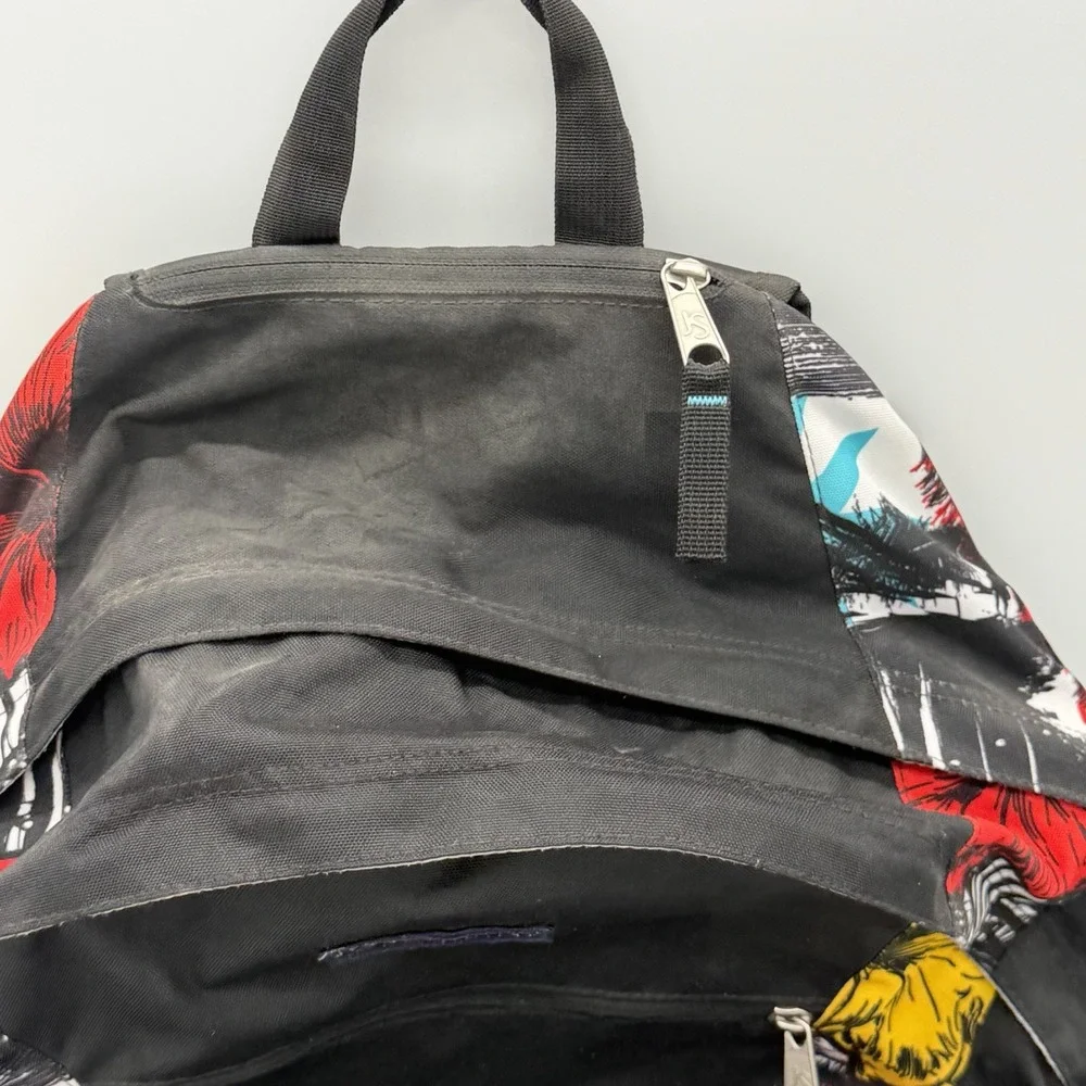 JanSport Black Multicolor Graphic Backpack School Bag Floral Red Yellow Blue